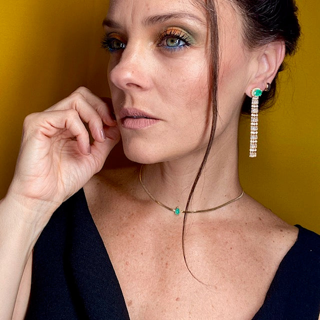 Aretes Fiesta con Verde - Baño de Oro 18K