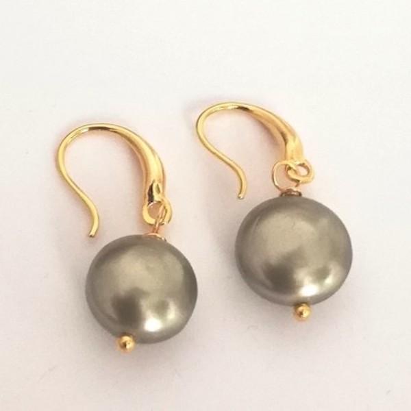 Aretes Perla Color Verdoso - Baño de Oro 18K