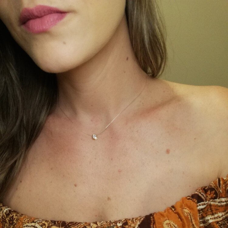 Collar Hilo de Silicon con Dije Cristal - Baño de Oro 18k