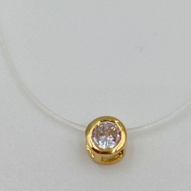 Collar Hilo de Silicon con Dije Cristal - Baño de Oro 18k