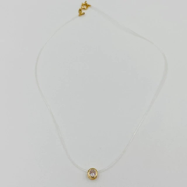 Collar Hilo de Silicon con Dije Cristal - Baño de Oro 18k