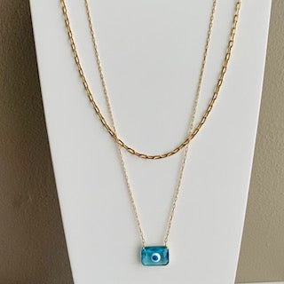 Collar Ojo Rectangular Azul-Baño de Oro 18K