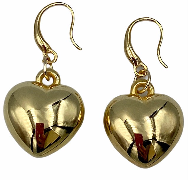 Aretes Corazon Grande-Baño de Oro 18K
