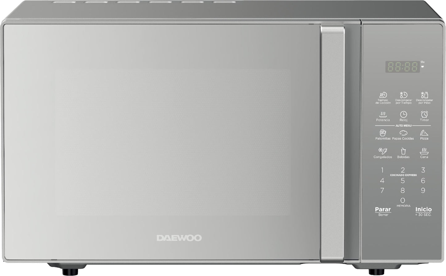 HORNO MICROONDAS DAEWOO XX series MODELO DMDXX11S2MG 30L/1.1 PIES CÚBICOS MIRROR GRIS