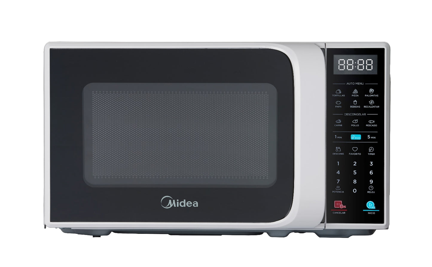 HORNO MICROONDAS MIDEA MODELO MMDV07S2DW 20L / 0.7 PIES CÚBICOS BLANCO PUERTA NEGRA