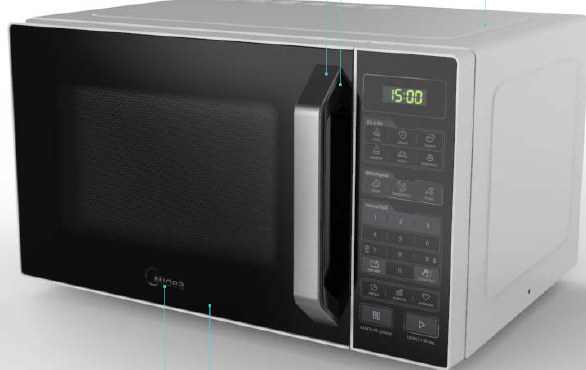 HORNO MICROONDAS Grill MIDEA MODELO MMDXG11S2BW 30L / 1.1 GRIS CON PUERTA NEGRA