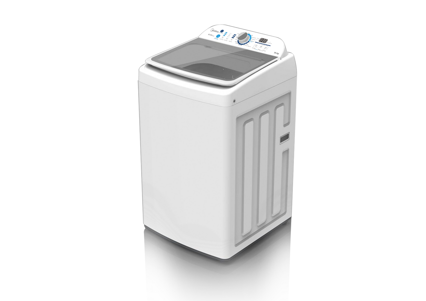 LAVADORA MIDEA CARGA SUPERIOR MODELO MLTI16D2SEGDW 16KG SISTEMA DE LAVADO ULTRA ECOSENSING BLANCO CON PANEL BLANCO