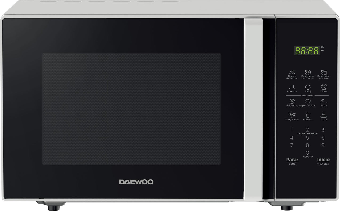 HORNO MICROONDAS DAEWOO XX Series MODELO DMDXX11S2BW 30L / 1.1 PIES CÚBICOS NEGRO Y BLANCO