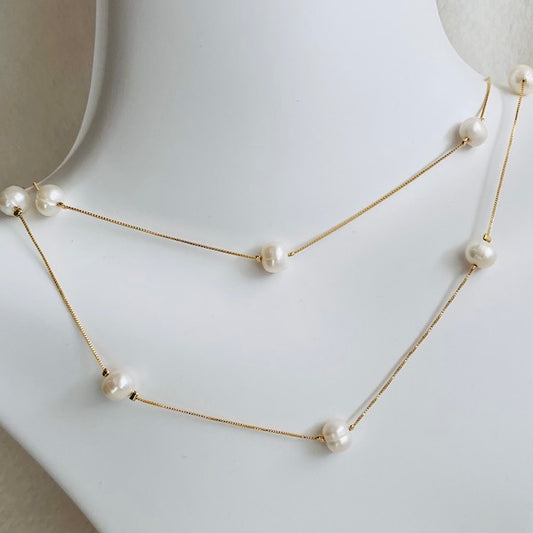 Collar Doble con Perlas-Baño de Oro 18K