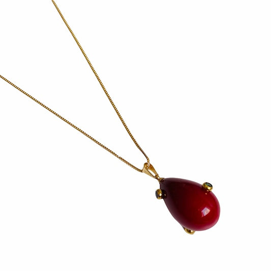 Collar Gota Roja-Baño de Oro 18K
