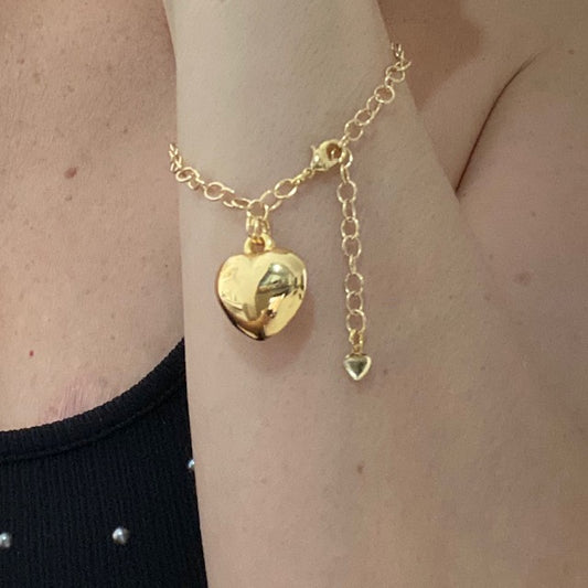 Pulsera con Dije Corazon - Baño de Oro 18K